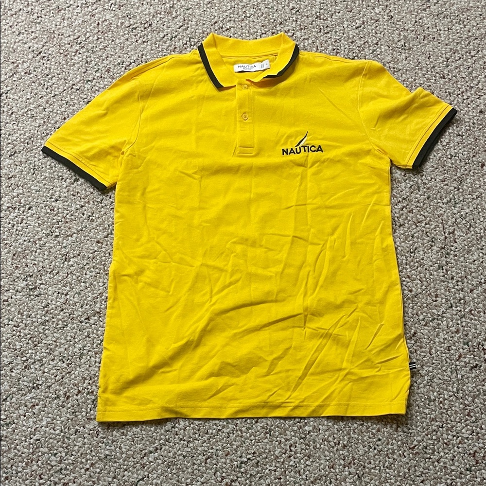 Nautica Vibrant Yellow Polo Shirt with Black Accents